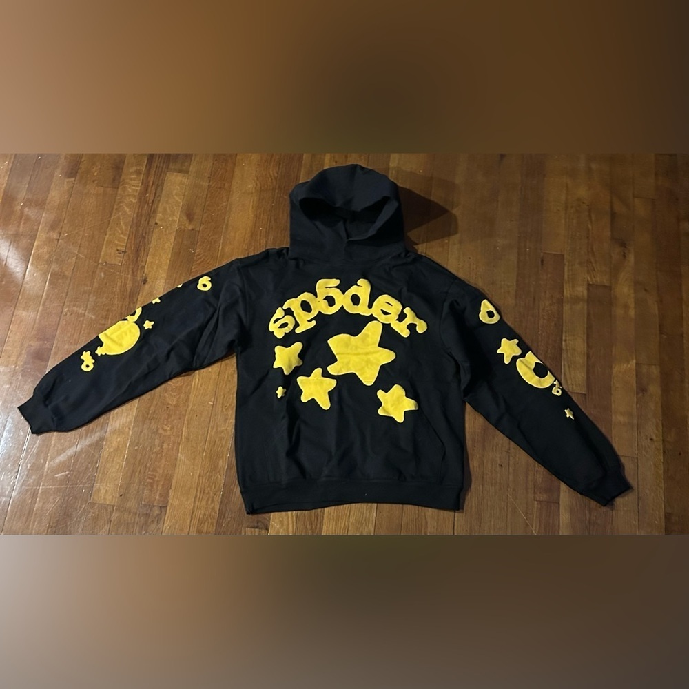 COPY - COPY - Black and yellow sp5der brand hoodie